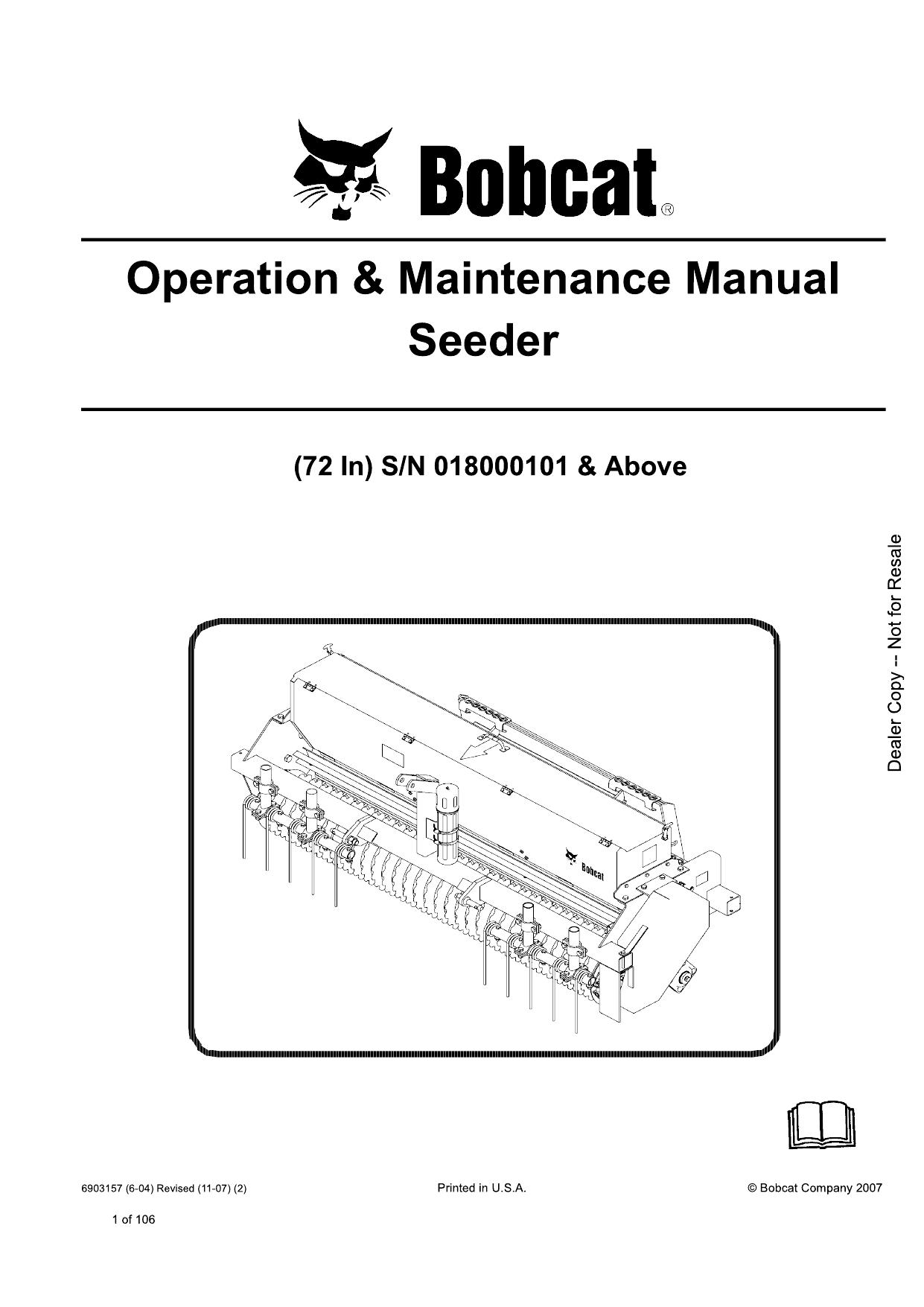 Seeder Attachment Operation & Maintenance Manual Bobcat